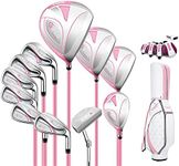 Golf Ladies Right Hand Club Set,Complete Beginner Golf Club Set,Graphite Shaft,Pack of 11 with Cart Bag (Pink)