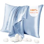 Jaciu 100% Silk Pillowcase for Hair and Skin, Pillow Cases Both Side Mulberry Silk Pillowcases 21 Momme 600 Thread Count Hidden Zipper Smooth Soft(Light Blue, Queen 50x75cm,1pcs）