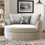 NATURE WOOD DECOR | Barrel Chair Accent Sofa | with Pillows Round Sofa Modern Oversize Arm Chair Cozy Club Chair for Bedroom, Living Room, Lounge, Hotel & Office Sofa (Cream)