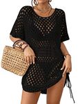 Bsubseach Crochet Cover Ups for Women Hollow Out Knit Bikini Swimwear Swimsuit Cover Up Beach Dress with Drawstring Black