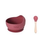 Tony Stark Silicone Unbreakable Baby Bowl & Wood Handle Spoon - Suction Design, Non-Slip, BPA Free, Dishwasher & Microwave Safe (Wine Red, 1 Piece)