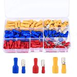 Spade Connector Insulated Crimp Terminals, Electrical Wire Terminals Crimp Connector Set, Male and Female Bullet Connectors Tool Kit for Electrical Wiring(Red, Yellow, Blue, 150 Pcs)