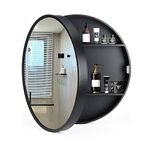 CHER-BUEATY Medicine Cabinet Bathroom Space Saver Storage Round Cabinets with Mirror Surface Wall Mounted Solid Wood Circular Frame 3 level (Color: Black, Size:20 Inch x 20 Inch