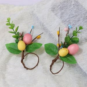 Easter Eggs Napkin Rings Set of 6, Rattan Napkin Ring, Handmade Pastel Eggs Napkin Ring Holders, Farmhouse Napkin Rings for Easter Decor Dinner Weddings Parties (Eggs-6pc)