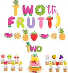 UTOPP Twotti Frutti Banner Watermelon 2nd Birthday Cake Topper Summer Fruit Themed Party,Second Supplies, Orange