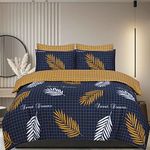 DTEX HOMES 100% Pure Cotton Reversible Printed Duvet Quilt Cover Set, Sweet Dreams Navy Mustard - Single