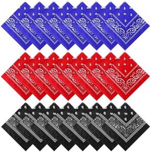 Suhine 24 Pcs Bandanas Bulk 22 x 22 Inch Paisley Bandanas Multi Purpose Outdoor Scarf Headband Handkerchief for Men Women(Black, Red, Blue)