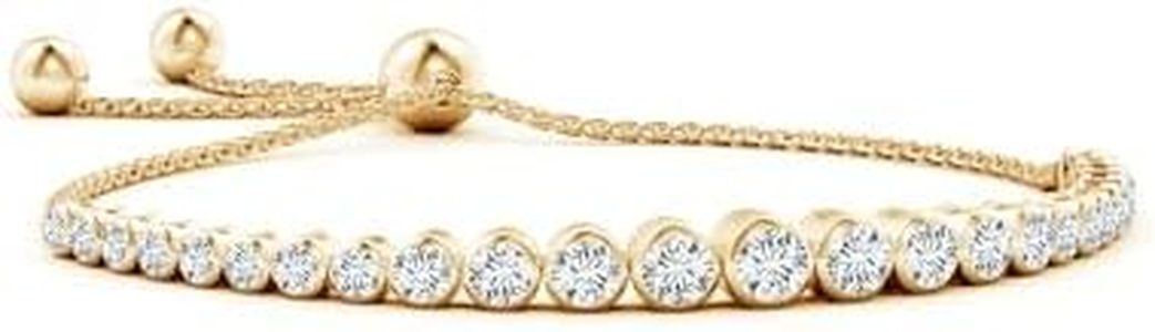 Angara Lab Grown Graduated Bezel-Set Diamond Bolo Bracelet in 14K Yellow Gold for Women (Size-3.9mm) | April Birthstone, Birthday, Anniversary, Jewelry Gift for Women