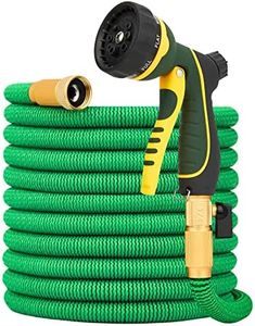 NGreen Expandable and Flexible Garden Hose 100FT - Strength Durable Fabric and Latex Inner Tube, Lightweight Easy Storage Kink Free Water Hose, Leakproof Solid Brass Fittings with Nozzle (Green)