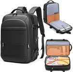 Qiccijoo Travel Backpack 40L Flight Approved Carry On Backpack for Men Women Expandable Large Luggage Backpack 17 Inch Waterproof Laptop Backpack Business School Weekender Overnight Backpack,Black