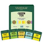 VAHDAM, Assorted Green Tea Sampler Gift Set (15 Flavors, 15 Count) Gluten Free, Non GMO | Tea Variety Pack - Long Leaf Pyramid Green Tea Bags Variety Pack | Gifts For Him/Her | Gifts for Women & Men