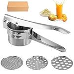 Potato Ricer, Mash Potato Masher Stainless Steel with 3 Interchangeable Discs, Heavy Duty Food Press, Multifunctional Ricer for Mashed Potatoes, Puree, Fruit and Veg(Silver)