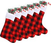 CCINEE Christmas Red Black Buffalo Plaid Stockings,6 Pack 18 Inches Large Plaid Stockings with Plush Cuff,Classic Christmas Stockings Decorations for Fireplace Hanging and Holiday Décor