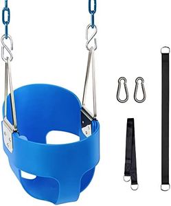 KINSPORY Toddler Swing, 150cm Iron Chains Baby Swing Outdoor, Heavy-Duty High Back Full Bucket Infant Swing Seat with Tree Straps for Swing Set Garden Backyard Tree - Blue