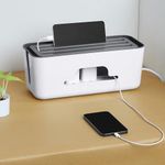 Cable Management Box, Hide Wires & Power Strips Surge Protector & Wire Organizer with Phone Stand | Desk Computer Cable Organizer Box | Safe ABS Material | Home & Office - White