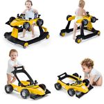 4 in 1 Baby Walker, Activity Push Walker w/3 Adjustable Heights, Smooth Wheels w/Adjustable Speed, Padded Seat, Music & Light, Foldable Car Baby Walkers for Boys 6 Months+ (Yellow)