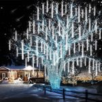 PEMOTech Christmas Lights Outdoors(27.7ft) 8 Tubes 12" 288 LED Meteor Shower Lights Outdoors for Christmas Decoration Snow Falling Icicle Lights Outdoor Indoor Waterproof for Party Festival Cold White
