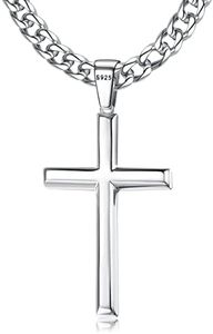 Roheafer Collar Colgante Cruz de Plata de Ley 925 para Hombre Mujer con Cadena Fígaro/Cadena Cubana de 5mm de Acero Inoxidable con Corte Diamante Cruz Collar 46-76 Centímetros