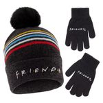 WARNER BROS Kids' Boys and Girls Winter Hat, Gloves Set, Friends Beanie for Ages 4-7 Cold Weather, Black, Years