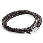 Tribal Steel Brown Braided Double Wrap Leather Bracelet - Men's 21cm Leather Bracelet with a Stainless Steel Shrimp Clasp