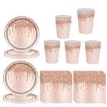 60 Pcs Rose Gold Tableware Set for Her,Girls,Women,Rose Gold Paper Plates Paper Cups and Napkins,Sparkling Diamond Rose Gold APER Dinnerware Set for Birthday,Wedding,Baby Shower Party Tableware