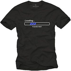 MAKAYA Camisetas con Frases Divertidas - LOEADING Pleas Wait - Negra Hombre XXL