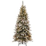 National Tree 7.5 ft. Snowy Mountain Slim Pine Tree with Clear Lights