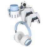 KDD Game Controller Stand - 5 in 1 Rotating Headphone Hanger Removable Controller Holder with Cup & Pen Holder - Desktop Storage Combination Holds Cup, Phones, Pen, Controller and Headphone (White)