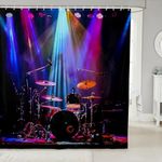 Feelyou Drum Kit Shower Curtain Rock Music Themed Bathroom Shower Curtain Set for Bathtubs Musical Pattern Bath Curtain Modern Instruments Print Waterproof Curtains Stalls Decor 72"x72"