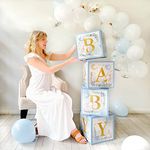 Kate Aspen Baby Boxes with Letters for Blue Elephant Baby Shower, Little Peanut Photo Prop Decoration & Jungle Animal Nursery Decor (Set of 4 Spells Baby)