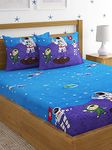 Home Sizzler 144 TC Microfibre Kid's Space Double Bedsheet with 2 King Size Pillow Covers, Blue