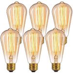 Edison Light Bulbs, 6Pcs Vintage 60 Watt Incandescent Light Bulbs E26 Medium Base Dimmable Decorative Antique Filament Light Bulbs 252 Lumens, Amber Warm