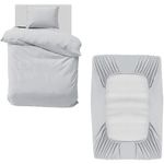 MOONLIGHT20015 3 Piece Single Bedding Set - Duvet Cover, Fitted Sheet with Pillow case - Soft Brushed Microfiber – Silver