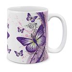 MUGBREW 2 Tone Purple Butterfly Ceramic Coffee Gift Mug Tea Cup, 11 OZ