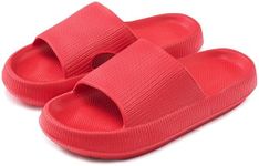 rosyclo Cloud Slippers for Womens and Mens, Pillow Slippers Shower Shoes Bathroom Quick Drying Open Toe Soft Comfy House Cloud Cushion Slides Sandals for Indoor Outdoor, Red