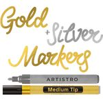 ARTISTRO 2 Acrylic Paint Pens for Rock Painting Ceramic Wood Glass Tire Plastic, Fabric Marker Paint Markers Ideal for Labeling DIY Crafts Art Projects, 3mm Medium Tip, Gold & Silver