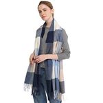 Longwu Women Soft Cashmere Wool Scarf Large Pashminas Shawl and Wrap Warm Stole Blanket-Dark Blue(Size: One Size)