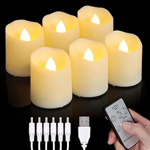 Daord Rechargeable LED Tea Lights USB Flameless Warm White Votive Candles with Remote Battery Flickering Tealights Candle for Halloween Christmas Romantic Home Decoration (6 Packs,Warm White)