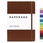 PAPERAGE Grid Journal Notebook (Cognac), 160 Pages, Medium 5.7 inches x 8 inches, 100 GSM Thick Paper, Hardcover, Graph Paper Notebook & Journal