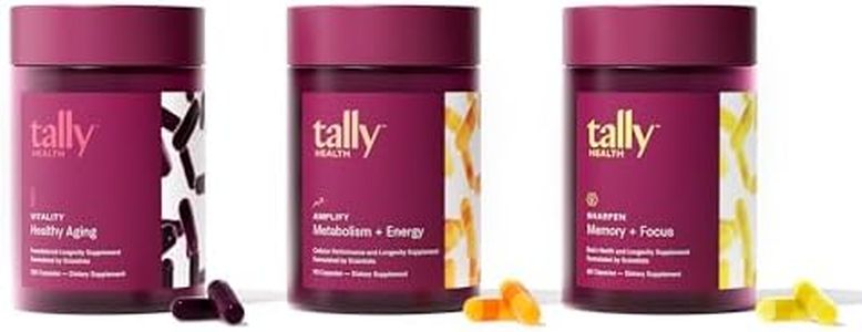 Tally Health Metabolic Health Stack - Vitality + Amplify + Sharpen | Daily Support for Energy, Focus, Cellular Function & Healthy Aging | Vegan, Non-GMO, Gluten Free | 30-Day Supply