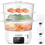 Cozeemax 3 Tier Electric Food Steamer with for Cooking, Programmable 13.7QT Vegetable Steamer for Fast Simultaneous Cooking, Auto Shutoff & Boil Dry Protection, BPA Free Baskets (White)