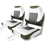 XGEAR Deluxe Low Back Boat Seat, Fold-Down Fishing Boat Seat (White/Green, 2 Seats)