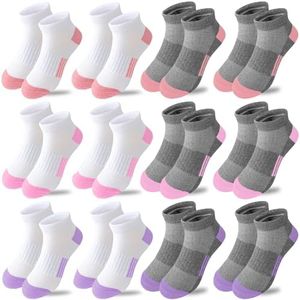 Bemeol Girls Socks 12 Pairs Ankle Athletic Socks Cotton Sports Socks For Little Big Kids, Multicolor 01, 5-7 Years