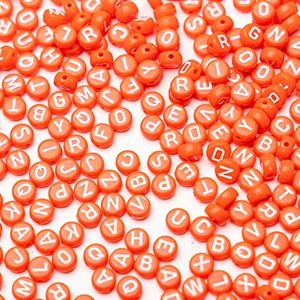 1400 PCS 4x7mm Acrylic Letter Beads for Jewelry Making Alphabet Beads for Bracelet Making DIY Beads for Personalized Jewelry Round Beads A-Z (Orange red)