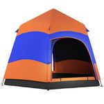 Outsunny Double Layer Instant Pop Up Tent with Rainfly, Hexagon 4 Man Dome Tent, Portable Camping Shelter with Sewn-in Groundsheet and Carry Bag, for Festival Backpacking Road Trips, Orange