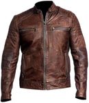 DECIMAL Men's Black & BROWN Genuine Lambskin Leather Biker Jacket VINTAGE REAL MOTORCYCLE JACKETS FOR MEN (L, DISTRESSED BROWN)