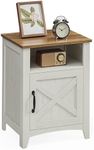 VASAGLE Farmhouse Nightstand with Barn Door, Bedside Table with Storage, Side End Table, Night Stand with Open Compartment, for Bedroom, Rustic White and Honey Brown ULET609K41