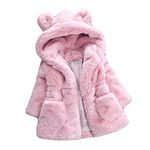 Baby Girls Kids Hooded Rabbit Coat Faux Fur Warm Jackets Outwear Winter Clothes for 1-4 Years Old Pink