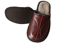 PAFOLI Mens Leather Slippers - Handmade Brown Moccasins Shoes made with Natural Mules Wool - Available in Different Sizes UK (9 UK, Brown)