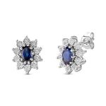 Miore Diamond and blue Sapphire stud earrings cluster setting in 925 Sterling Silver 13 x 10 mm handmade, skin friendly, gift box included